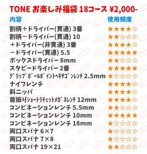 総合工具メーカーTONEの福袋ネタバレ2022-9-2